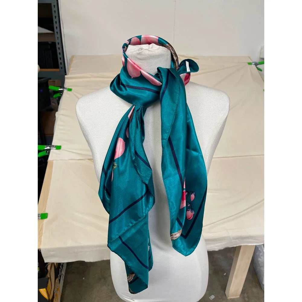 Teal Pink Cherry Blossom Floral Satin Accesory
